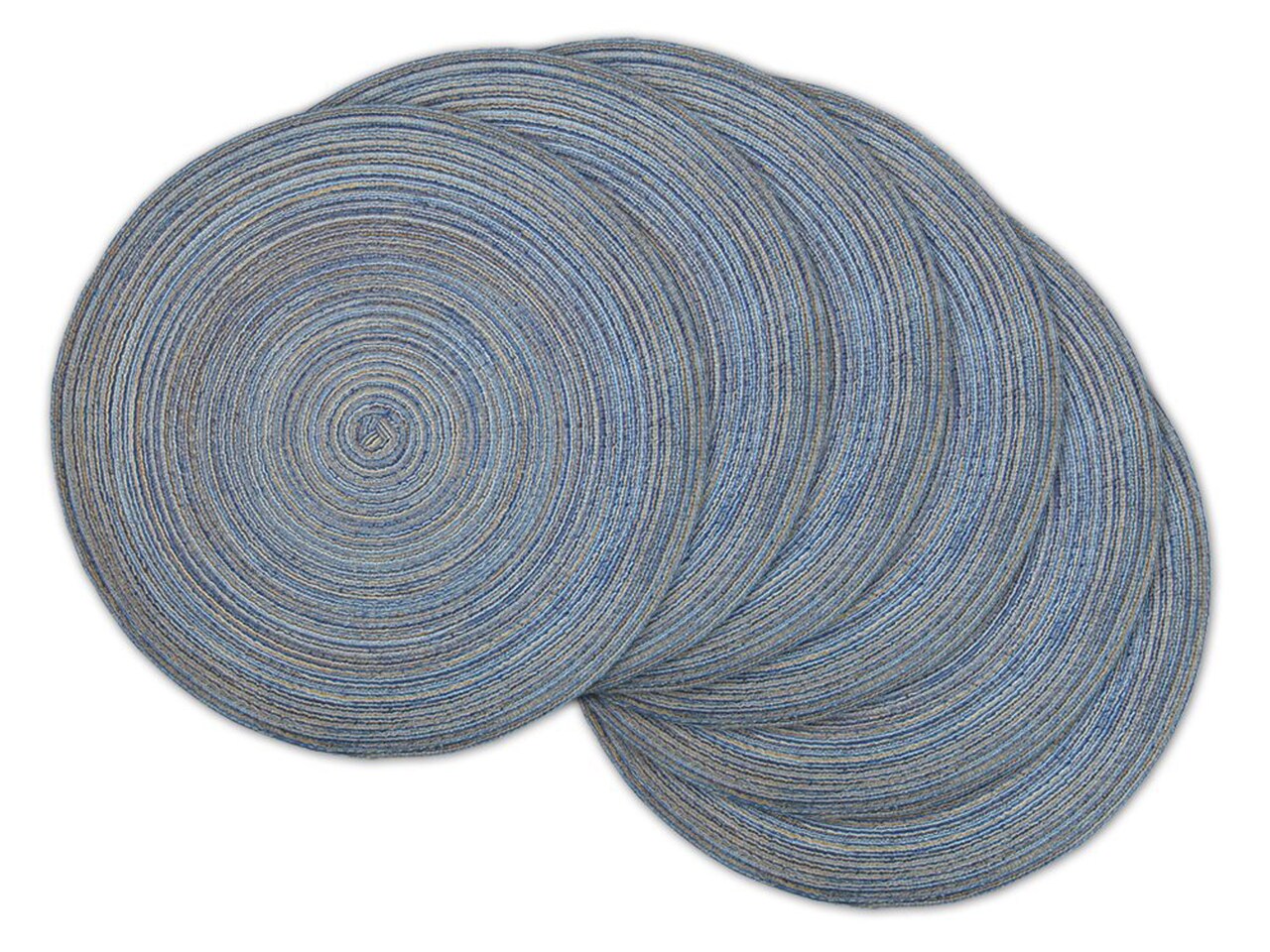 CC Home Furnishings Variegated Woven Round Placemats - 15" - Blue - Set of 6